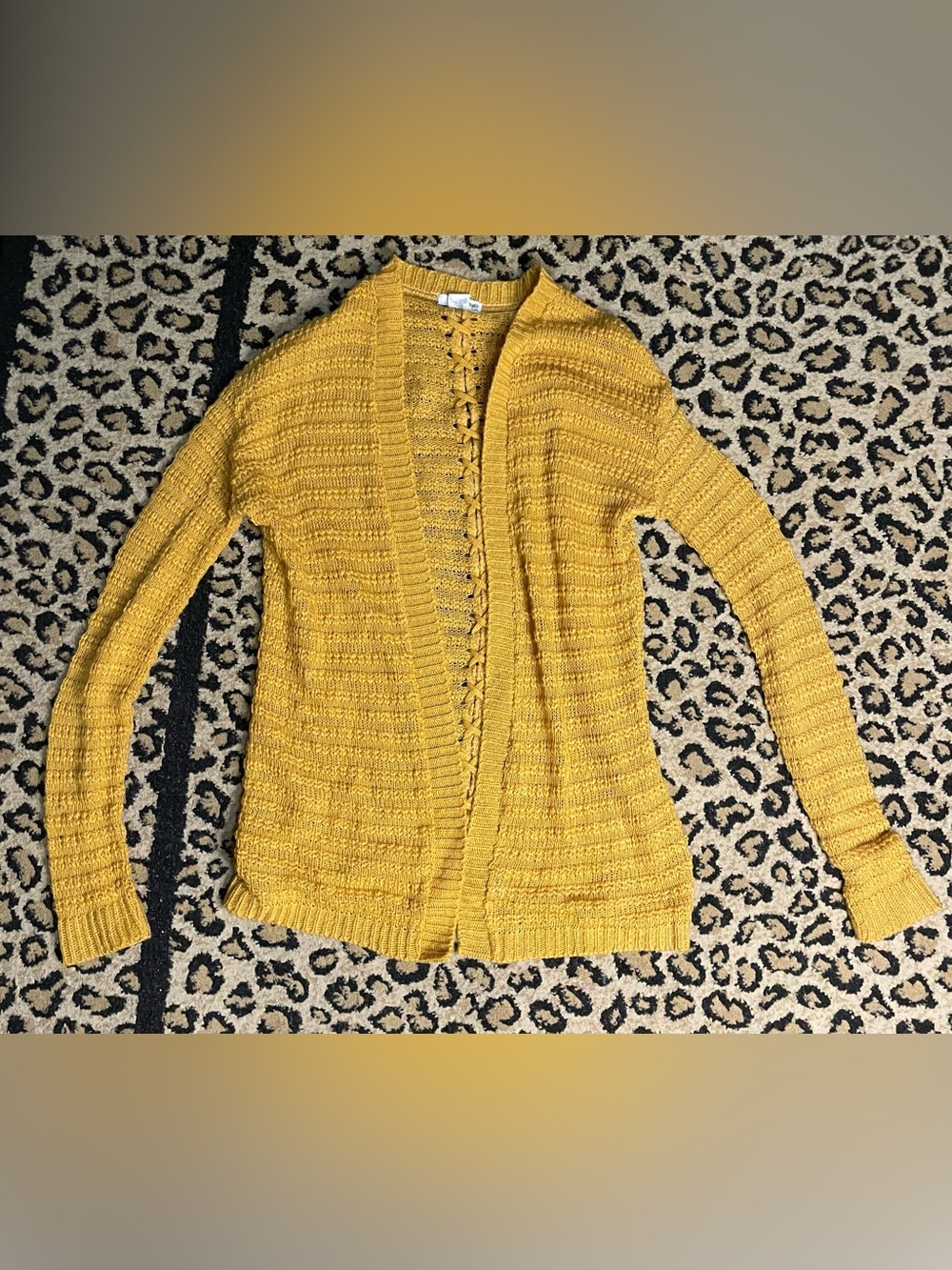 Serendipity by Victoria Womens M Mustard Open Knit Lace Up Back Cardigan